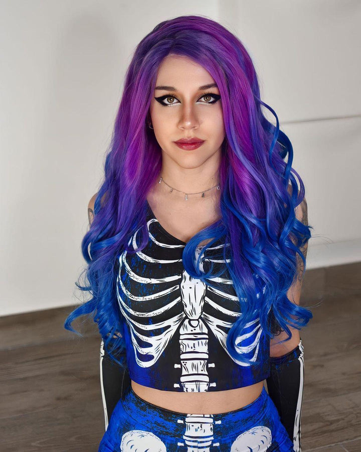 Brandi Queen - Purple And Blue Ombre Long Wave Lace Front Synthetic Wig - S73 - 2204 - raise - Imstylewigs