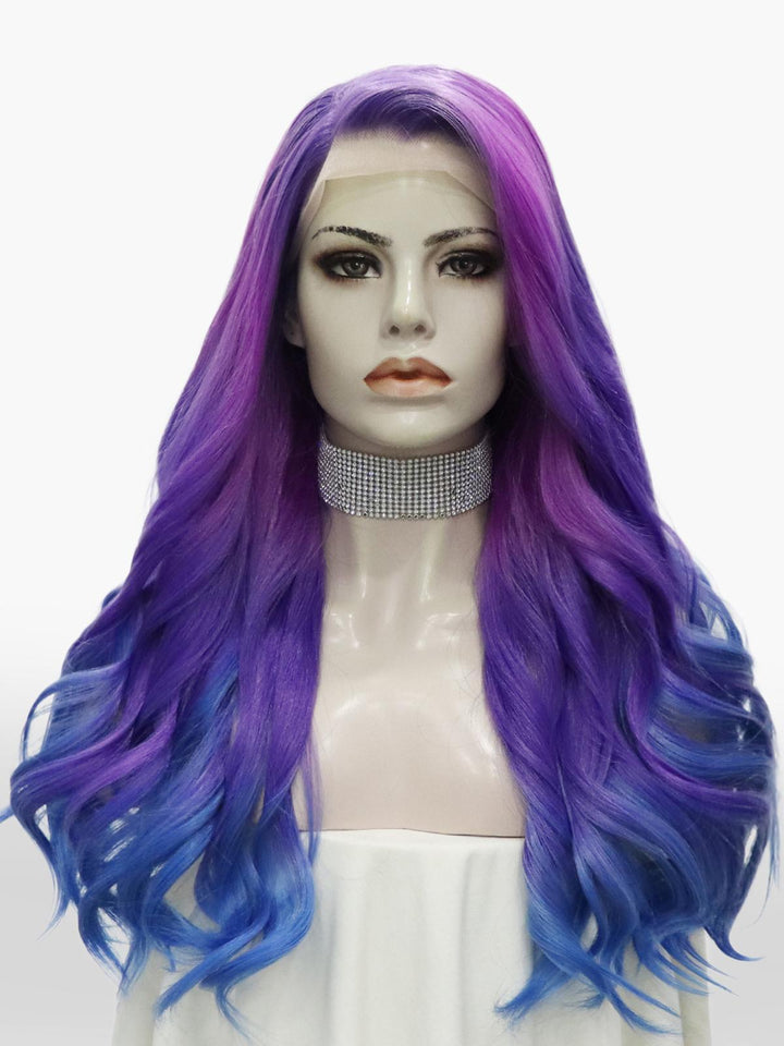 Brandi Queen - Purple And Blue Ombre Long Wave Lace Front Synthetic Wig - S73 - 2204 - raise - Imstylewigs