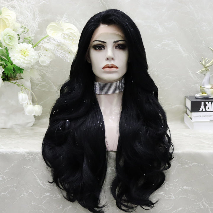 Brenda Collection - Ann - New Tinsel Jet Black layer Cut Butterfly bands lace Front wig 13*2 26inches Party wig - Imstylewigs