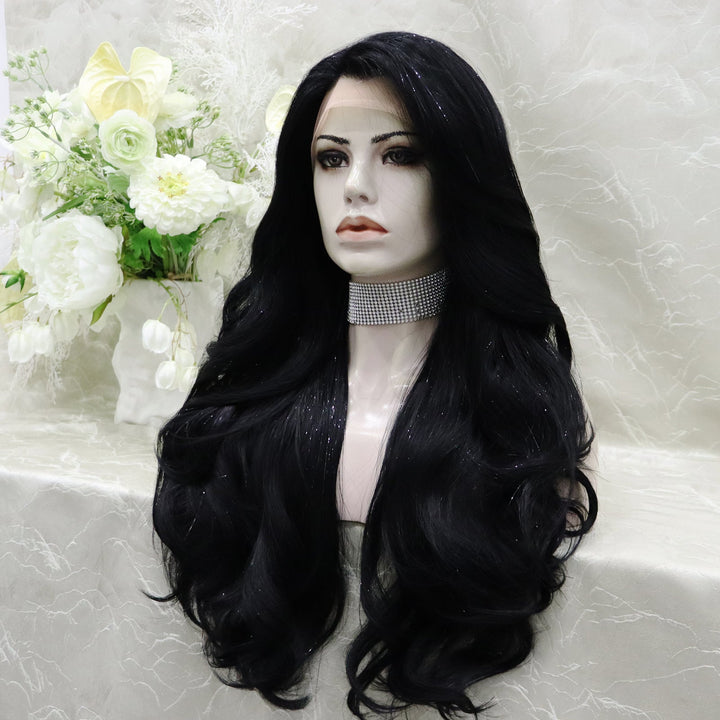 Brenda Collection - Ann - New Tinsel Jet Black layer Cut Butterfly bands lace Front wig 13*2 26inches Party wig - Imstylewigs