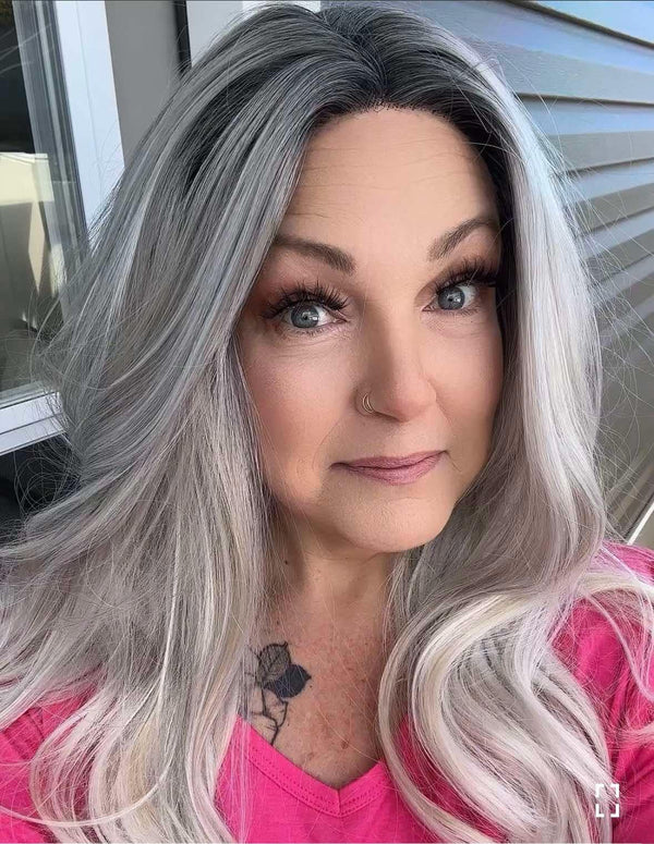 Brenda Collection - Bonnie Ashy Grey T Parting with rooting Natural Glueless Lace Front Wig - TK115 - 2433 - Imstylewigs