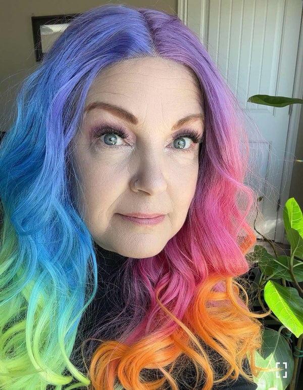 Brenda Collection - Dazzling Rainbow colorful wigs with 22inches wavy style T - part lace front synthetic wigs heat friendly - Imstylewigs