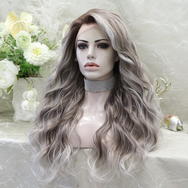 Brenda Collection - Elena - New Ash Blonde with soft rooting Curly 26inches 13*4 Free Parting lace Front wig - Imstylewigs