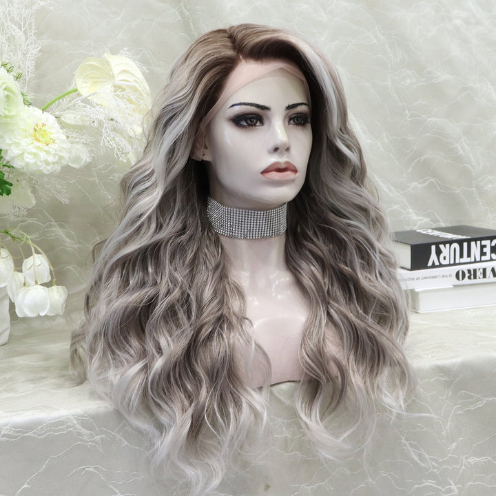 Brenda Collection - Elena - New Ash Blonde with soft rooting Curly 26inches 13*4 Free Parting lace Front wig - Imstylewigs