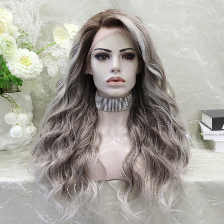 Brenda Collection - Elena - New Ash Blonde with soft rooting Curly 26inches 13*4 Free Parting lace Front wig - Imstylewigs