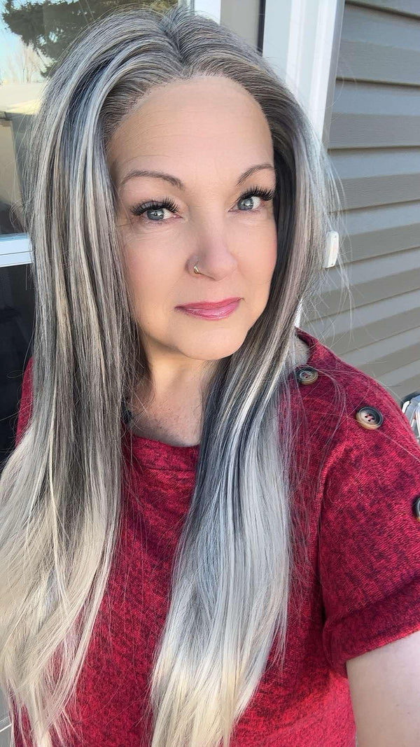 Brenda Collection - Luisa grey ombré straight style T - part lace front Glue less TS75 - 2414 - Imstylewigs