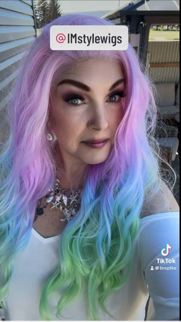 Brenda Collection - Mermaid - Colorful Long Wavy Synthetic Lace Front Wig Imstyle - Imstylewigs