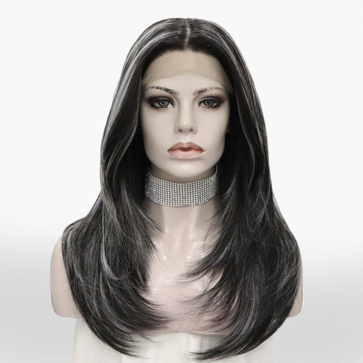 Brenda Collection - Yvonne black with Highlight layers cut salt and pepper style lace Front wig - Imstylewigs