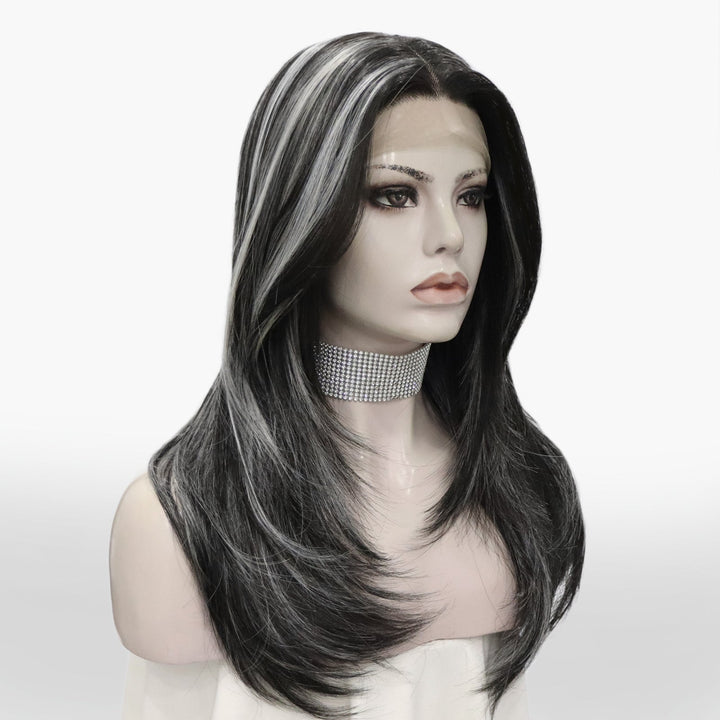 Brenda Collection - Yvonne black with Highlight layers cut salt and pepper style lace Front wig - Imstylewigs