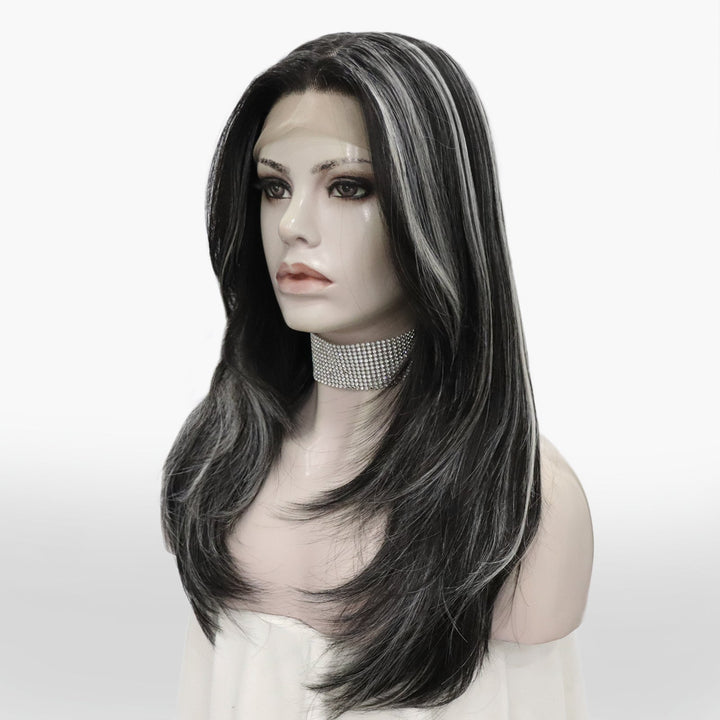 Brenda Collection - Yvonne black with Highlight layers cut salt and pepper style lace Front wig - Imstylewigs