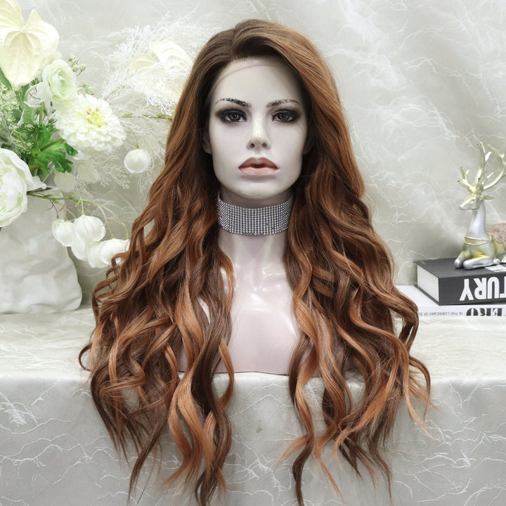 Hedy - 13*4 free parting lace front wig copper color with highlight curly (Elsa) - Imstylewigs