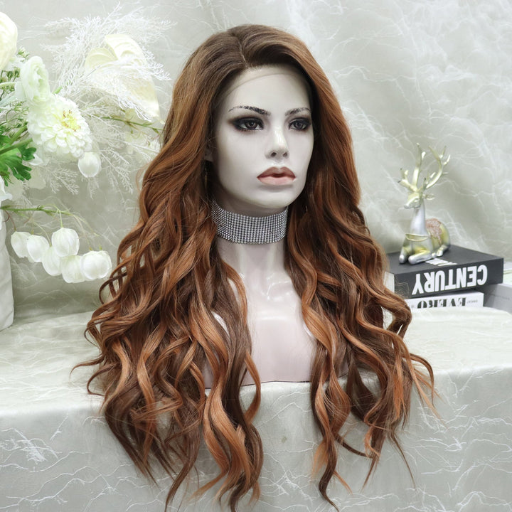 Hedy - 13*4 free parting lace front wig copper color with highlight curly (Elsa) - Imstylewigs