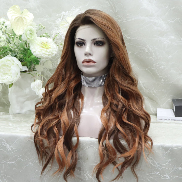 Hedy - 13*4 free parting lace front wig copper color with highlight curly (Elsa) - Imstylewigs