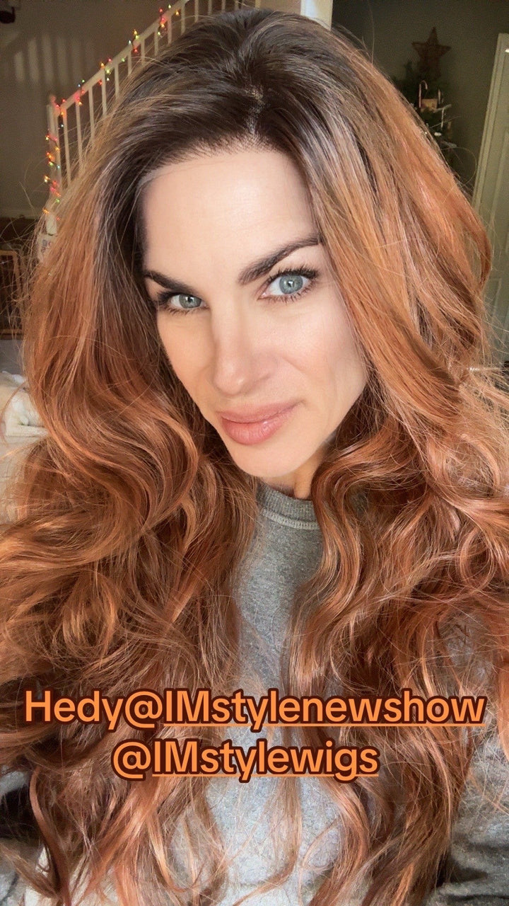 Hedy - 13*4 free parting lace front wig copper color with highlight curly (Elsa) - Imstylewigs