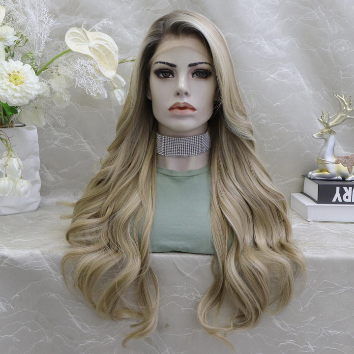 IMstyle Credence13*4 free parting lace front pre pluck wig light blonde with dark rooting layer cut with big curls daily wig F100 - 2410(13X4) - Imstylewigs