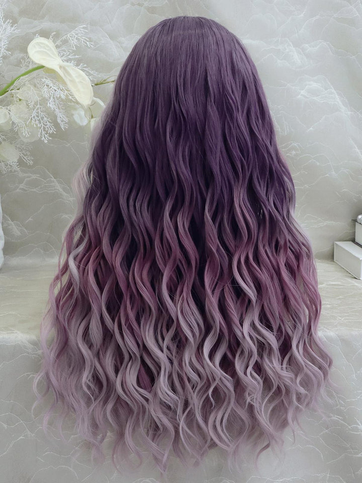 IMstyle New Arrival Fiona 13*2 Free part Low density Big volum 26 inches Curly Purple Ombre Color Gluless Pre pluck Lace Front Synthetic wig Party Daily K302 - 3T006 - F - Imstylewigs