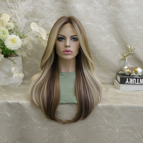 Imstylewigs Hallie T - Part Glueless 26inches Light Brown With Golden Highlights Lace Front Wigs - Imstylewigs