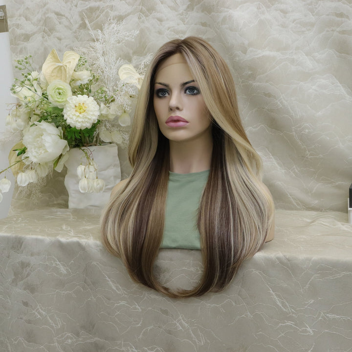 Imstylewigs Hallie T - Part Glueless 26inches Light Brown With Golden Highlights Lace Front Wigs - Imstylewigs