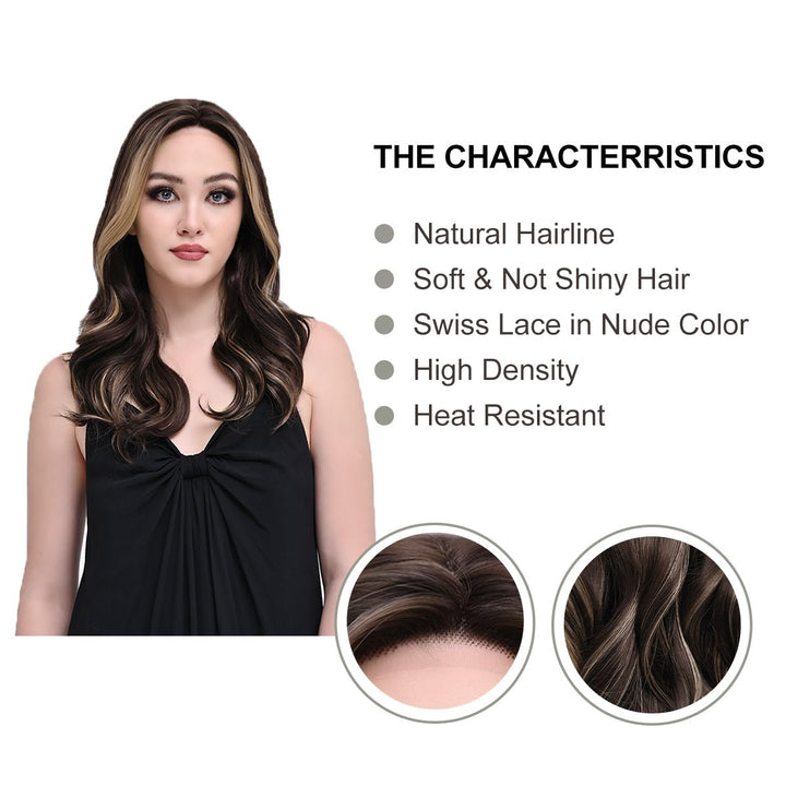 Imstylewigs - Lia - 22 inches Skunk stripe Highlight dark brown body wavy lace wigs (Sharacollection) - Imstylewigs