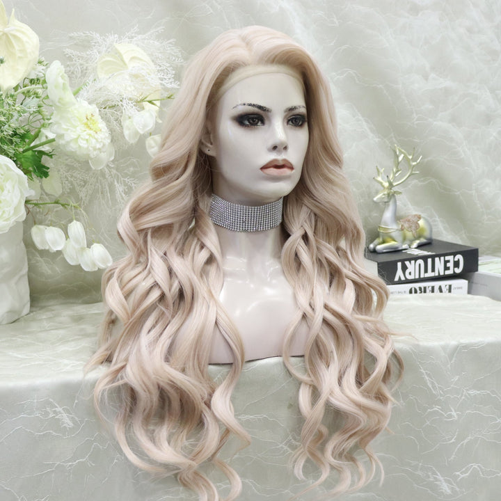 Judi Trendy Light Peach Pink Water Wave 13*4 Lace Front Wig - Imstylewigs