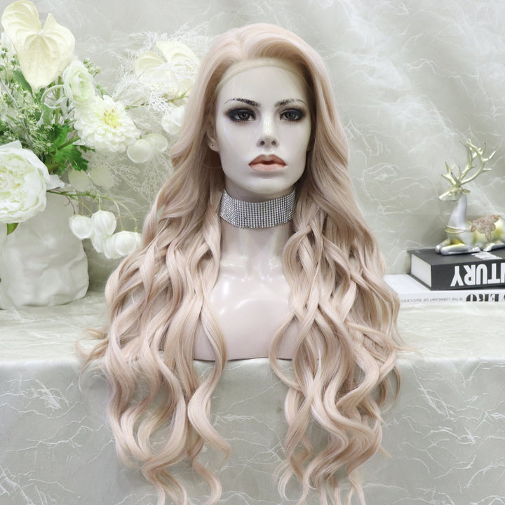 Judi Trendy Light Peach Pink Water Wave 13*4 Lace Front Wig - Imstylewigs