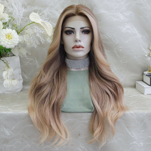 Mstyle Kristy pre plucked strawberry blonde with money piece 26inches glue less lace front wigs - Imstylewigs