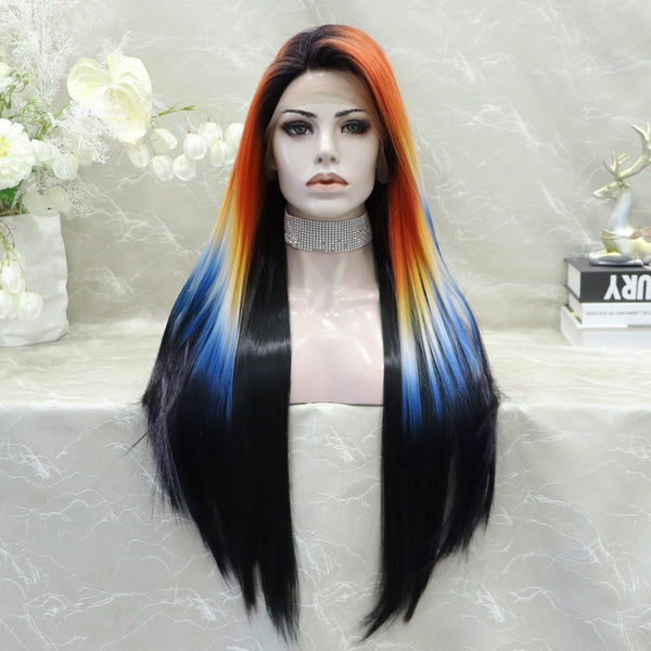 Parrot colorful and Black 13*3 lace front wig W189-1B/COLORFUL - Imstylewigs