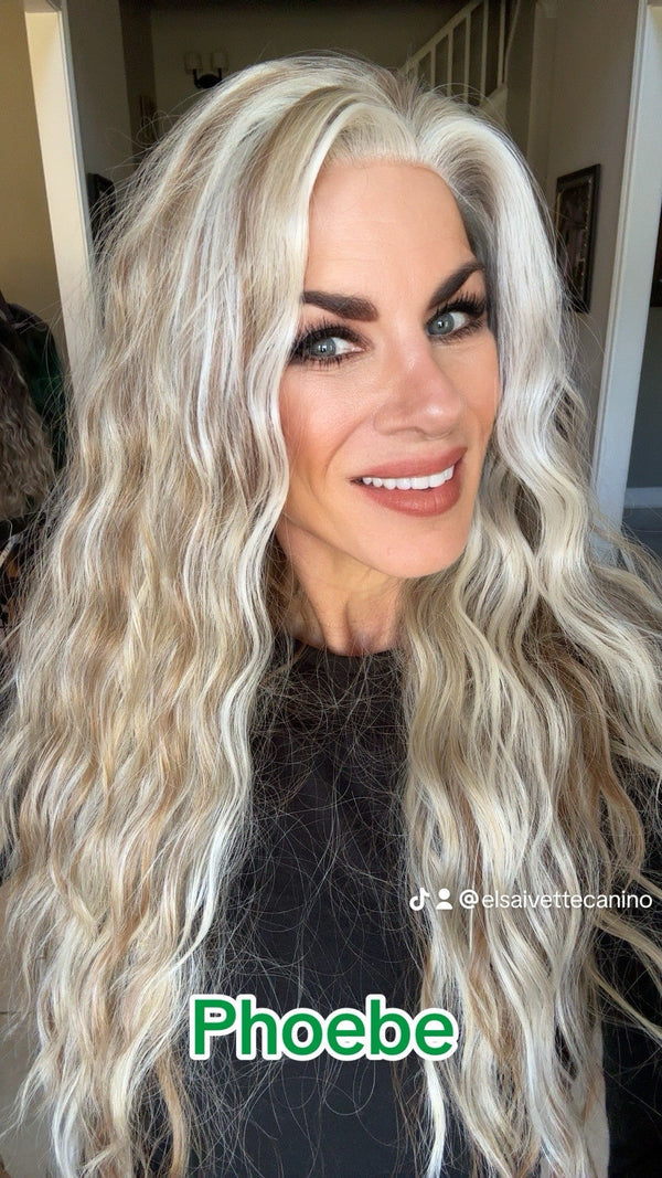 Phoebe Skunk Stripe Cream Blonde With Highlight Water Wave 13*4 Lace Front Wig - Imstylewigs