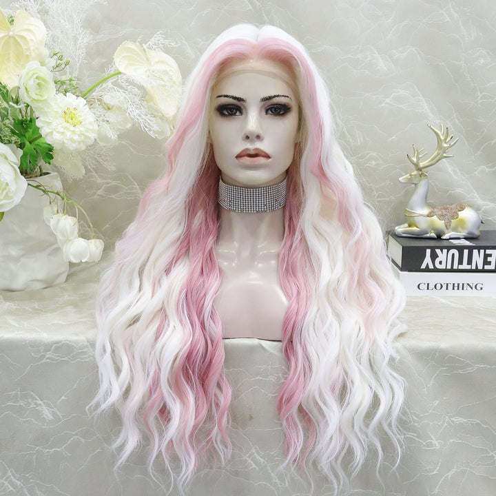 Stephanie white Wavy with Pink money Pieces lace front wig 13*3 28inches - Imstylewigs