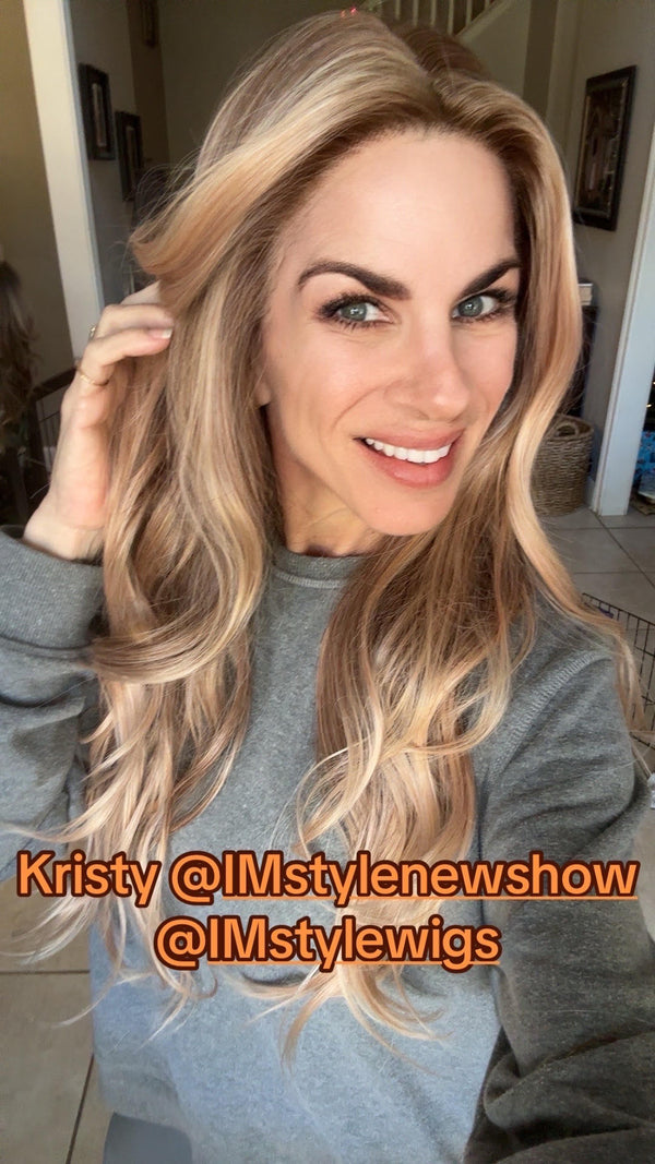 Mstyle Kristy pre plucked strawberry blonde with money piece 26inches glue less lace front wigs (ELSA)