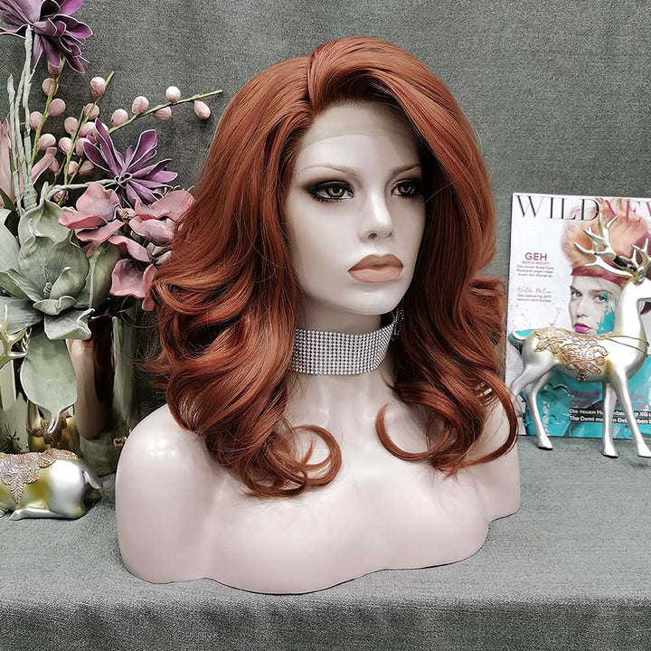 Carmen - Auburn Shoulder Length Wavy Synthetic Lace Front Wig For Drag - Imstyle-wigs